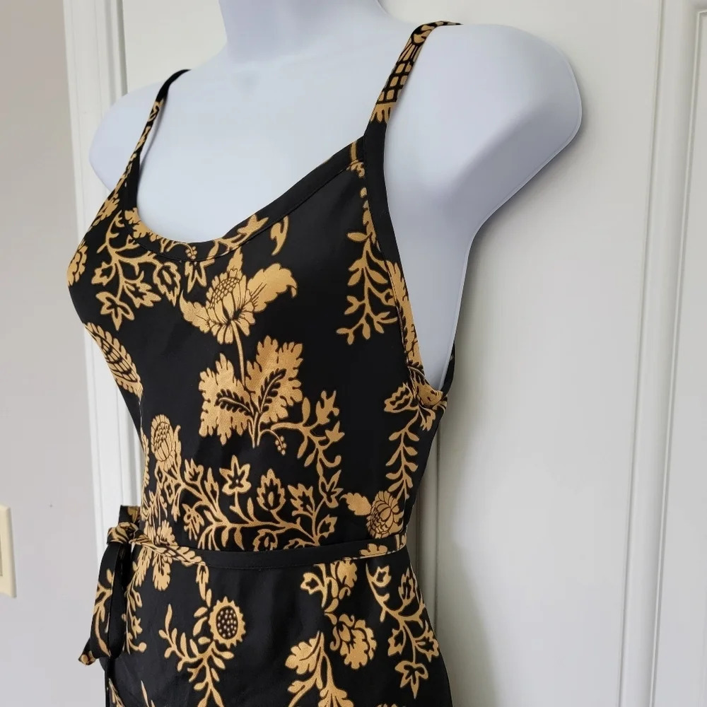 ZARA Black Gold Wrap Maxi Dress Spaghetti Strap Floral Cocktail Party Size XS - Picture 10 of 14